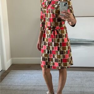 Geometric Print Dress - Red and Brown